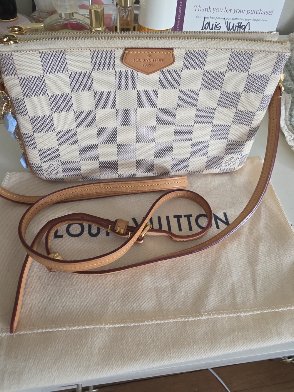 Louis Vuitton Damier Azur Crossbody Pouch in White/Tan 🤍💙